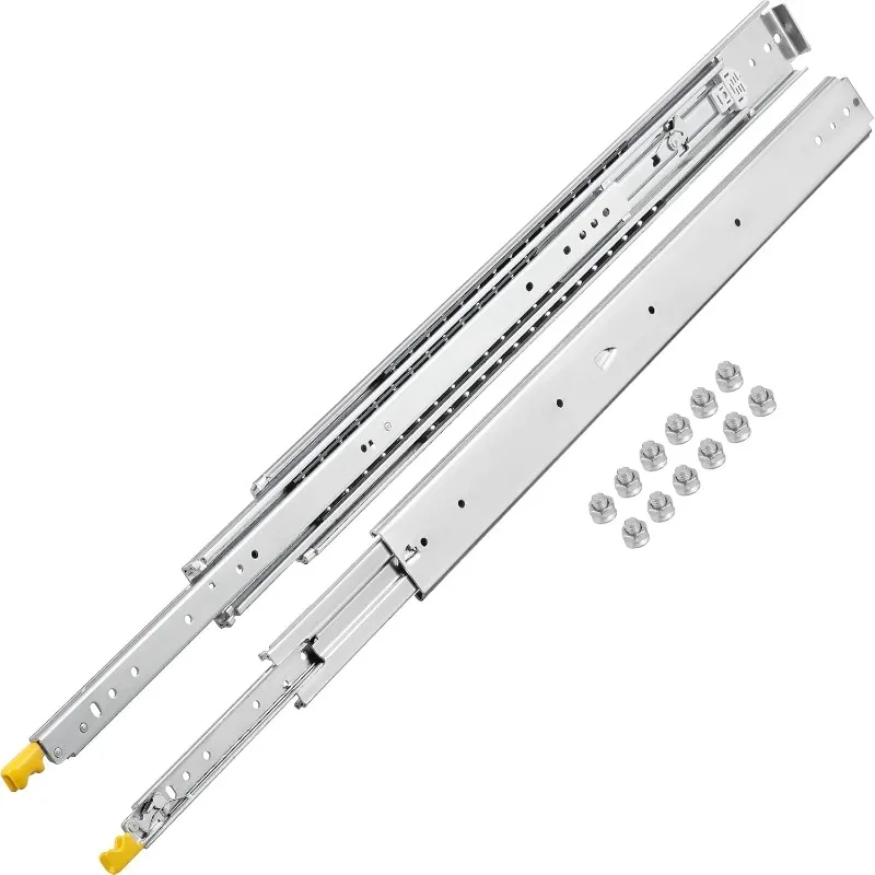 Drawer Slides with Lock, 1 Pair, Industrial Drawer Slides Up To 500 Lbs Capacity, 3-Fold Full Extension, Ball Bearing