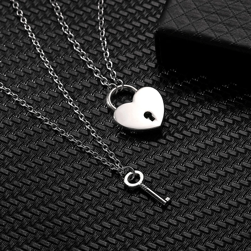 2pcs Love Key Lock Couple Necklace for Women Men Stainless Steel Heart Shaped Key Lock Link Chain Eternal Love Jewelry Gifts