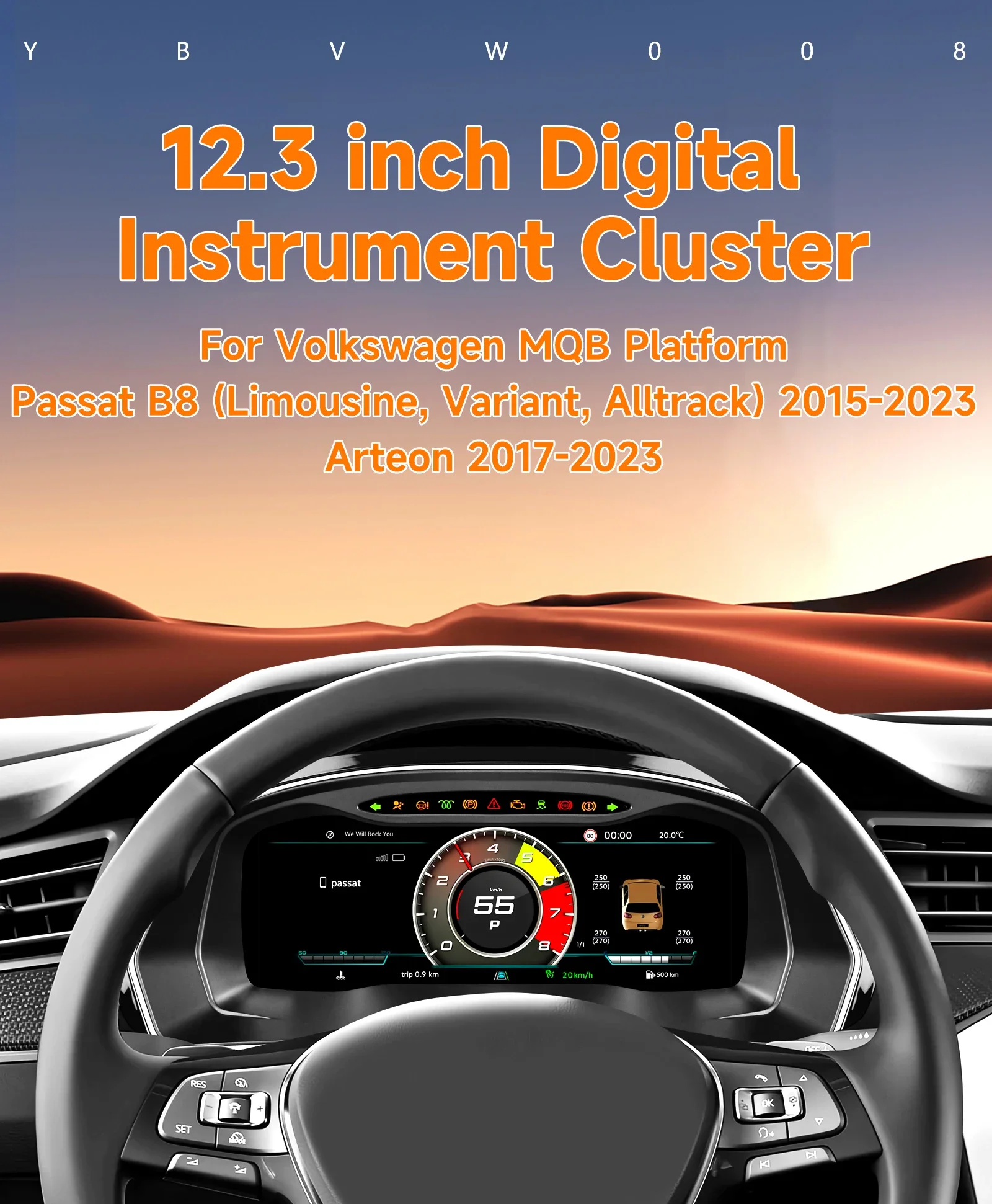 Hizpo 12.3 Inch Car Digital Dashboard Cluster for VW T-Roc MQB Platform 2017–2023 Years Mqb Passat B8 2015-2023 Magotan B8 2019