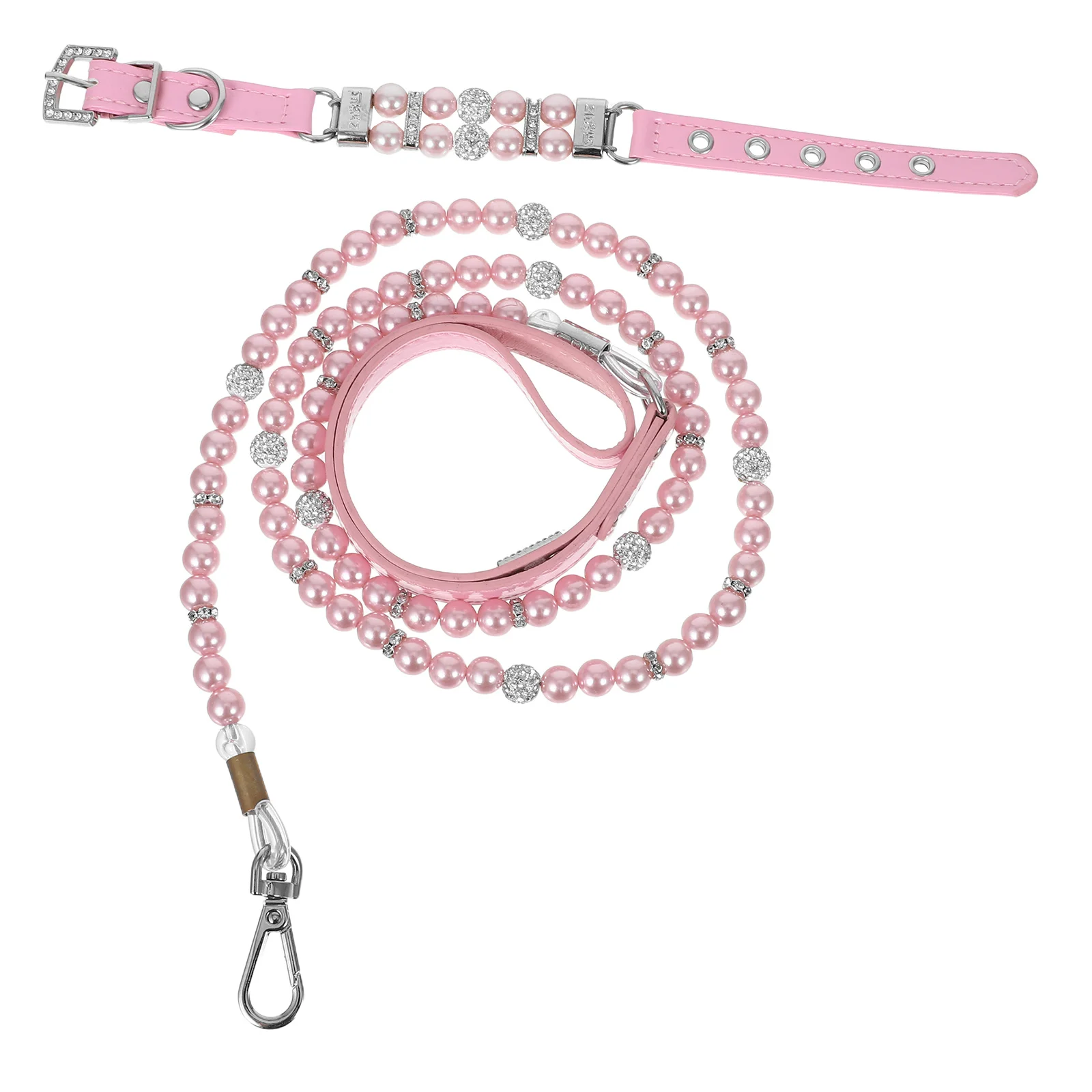 

1 set Pet Collar Leash Set Small Dogs Adjustable Pearl Decor Dog Traction Rope For Walking Holiday Training Puppy Collar Lead