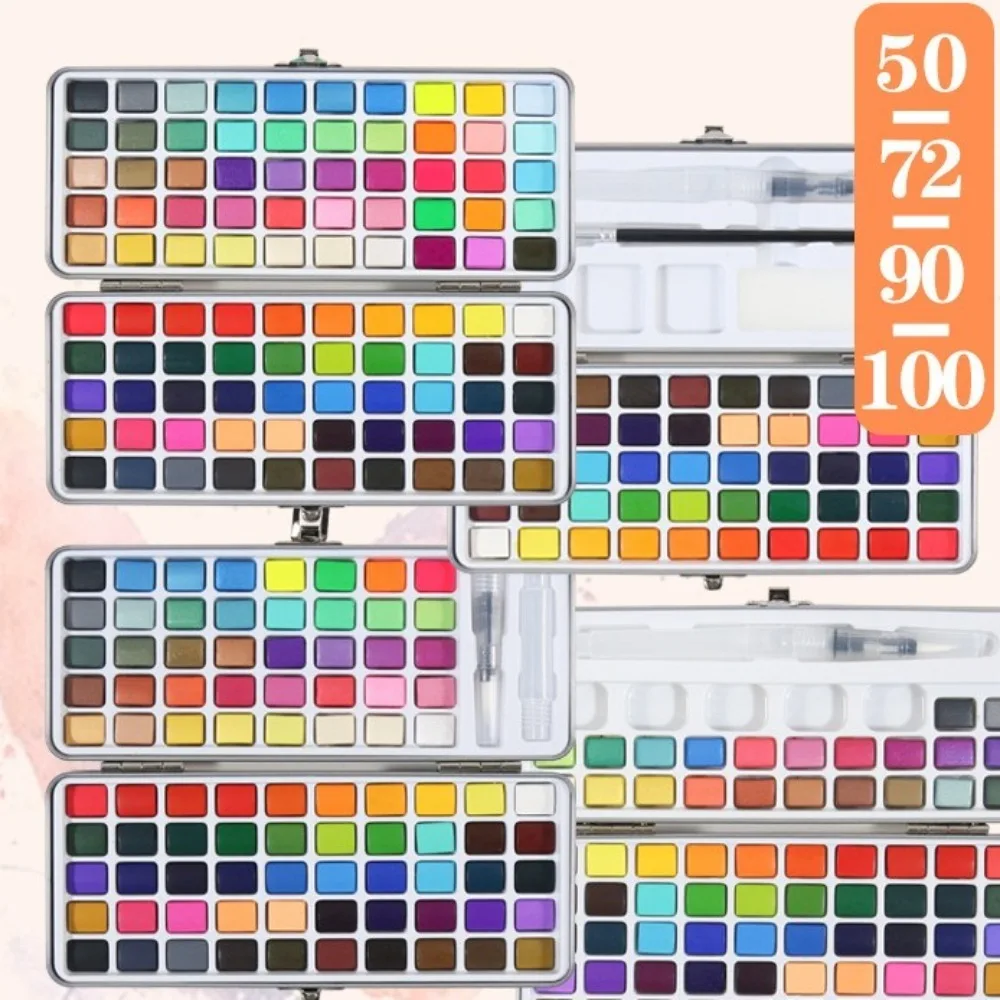 50/72Colors Watercolor Paint Set Mini-portable with Carrying Case Palette Set Washable Lightfastness Solid Watercolor Pigment