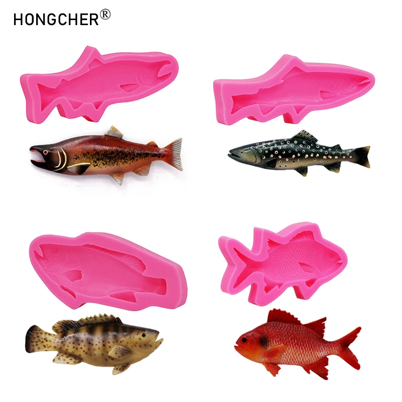 Molde de silicona para pescado, seguro para alimentos, Chocolate, caramelo, molde de hielo para Fondant, jabón Flexible, vela, cera, resina, molde de arcilla polimérica, molde para peces