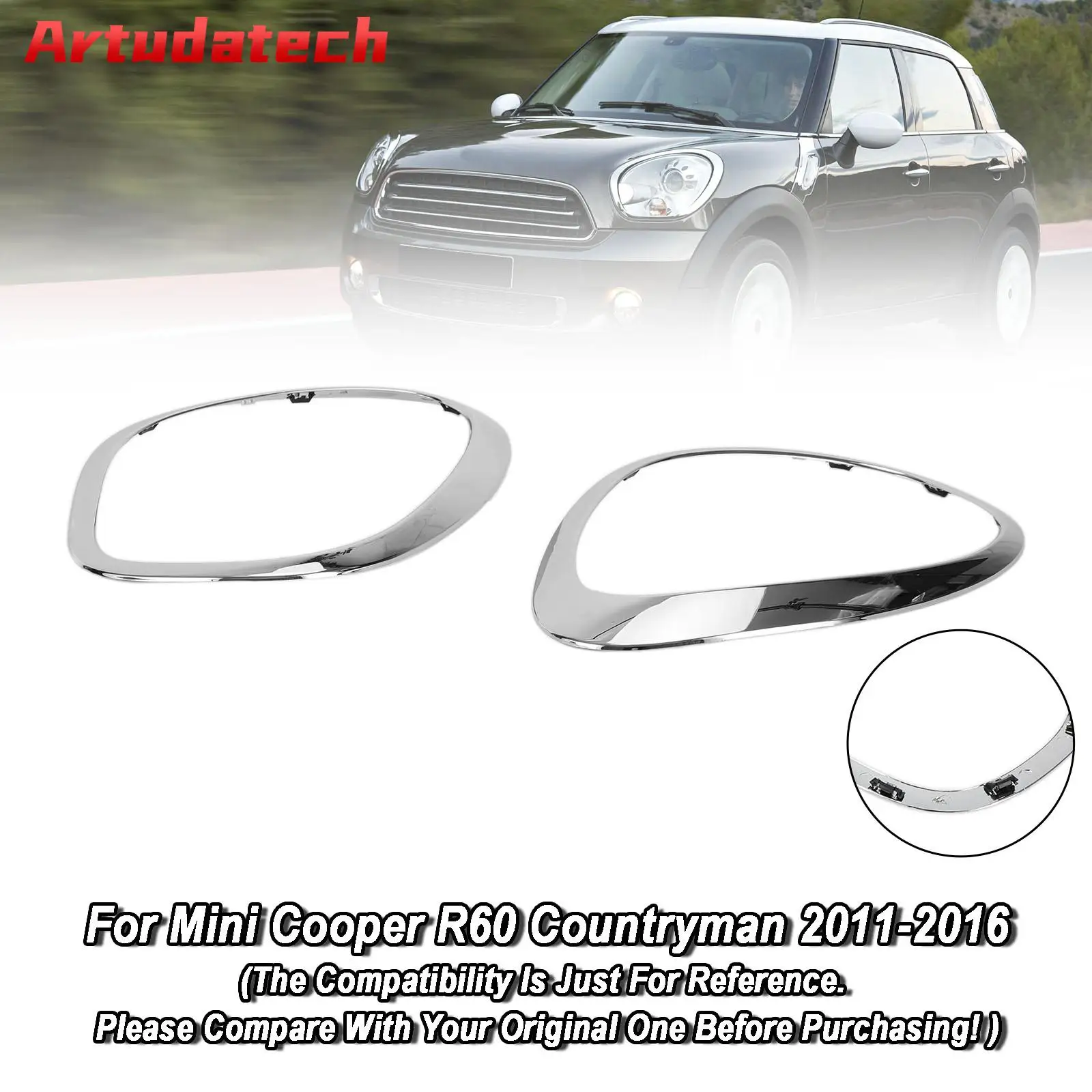 

Artudatech 2X Chrome Headlight Trim Ring Bezels For Mini Cooper R60 Countryman 2011-2016 Car Accessories