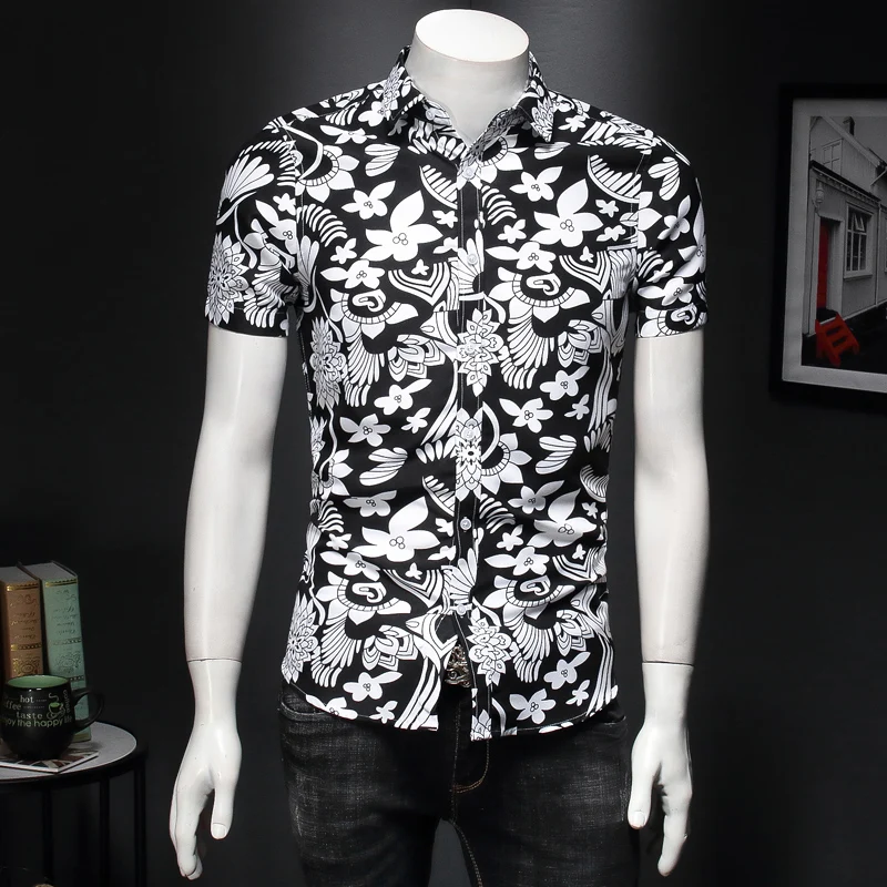 2024 New Men Summer Short Sleeved Flower Shirts Large Size M-7XL Fashion Male Dance Party Bar KTV Leisure Shirt