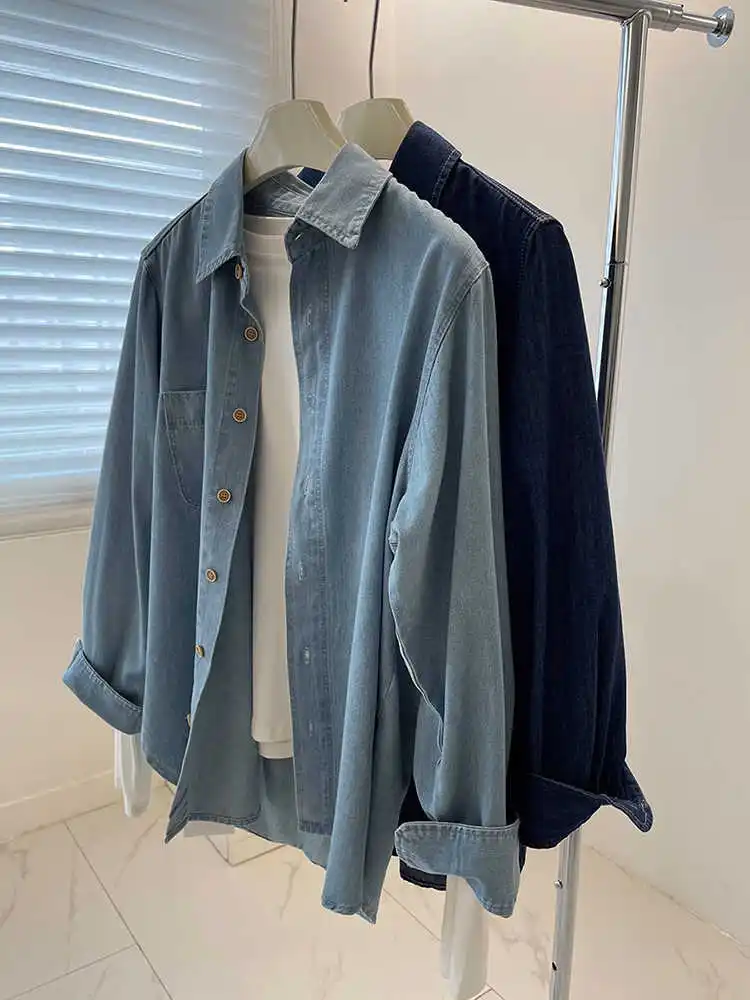 Women's Blue Denim Shirts Spring Autumn Long Sleeve Turn-down Collar Blouse Leisure Versatile Thin Jean Jackets Female