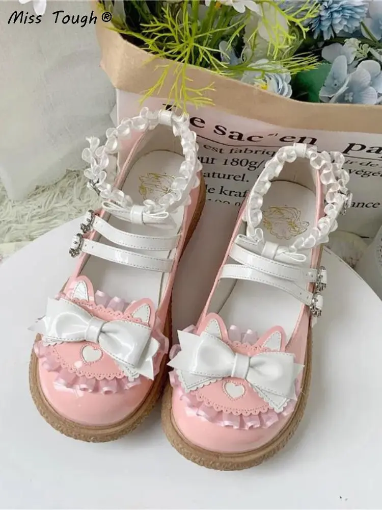 2022 estate Lolita sandali dolci donna stile giapponese Kawaii carino Mary Janes scarpe fibbia ad arco Designer punta tonda scarpe Casual