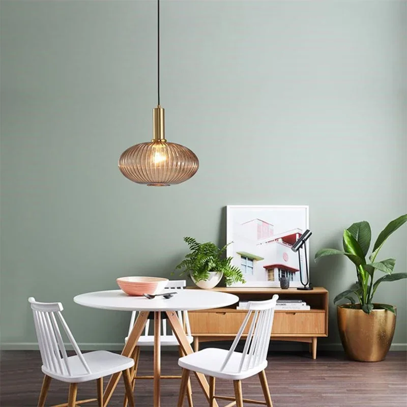 Retro Glass Pendant Light D30CM Dining Room Hanging Lamp For Living Room Bedroom Beside Home Decoration Lighting Lustre