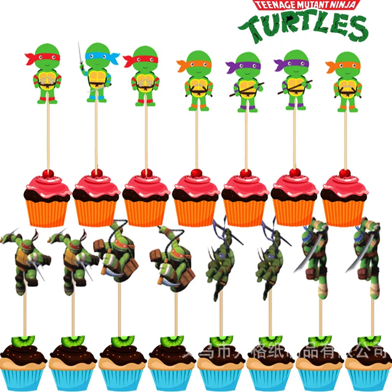 24PCS TMNT Teenage Mutant Ninja Turtles Birthday Cake Toppers Banner Flag Birthday Party Decorations Baby Shower Party Supplies