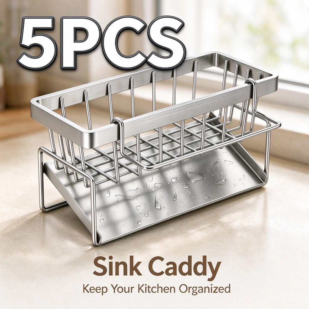 5 PCS Stainless Steel Sponge Holder For Kitchen Sink Slope Drain Soap Dish Rack No Water Accumulation Sink Organizer Shelf Storage Accessories