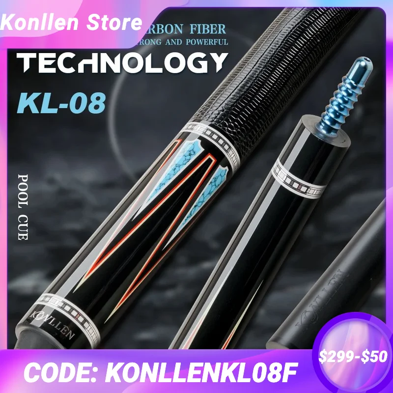 KONLLEN Carbon Fiber Pool Cue Stick KL-08 Low Deflection shaft professional billiard cue stick with free cases