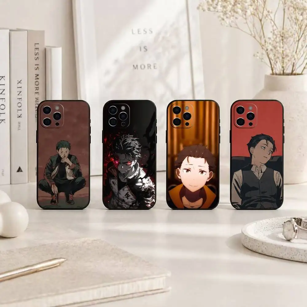Funda de Teléfono Anime ReZero S-Subaru para iPhone 17, 16, 15, 14, 13, 12, 11 Plus, Pro Max, Otros, Cubierta Negra Suave