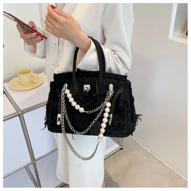 

2025 Vintage Pearl Chain Bag - Distressed Boho Shoulder Purse, Unique Crossbody Clutch
