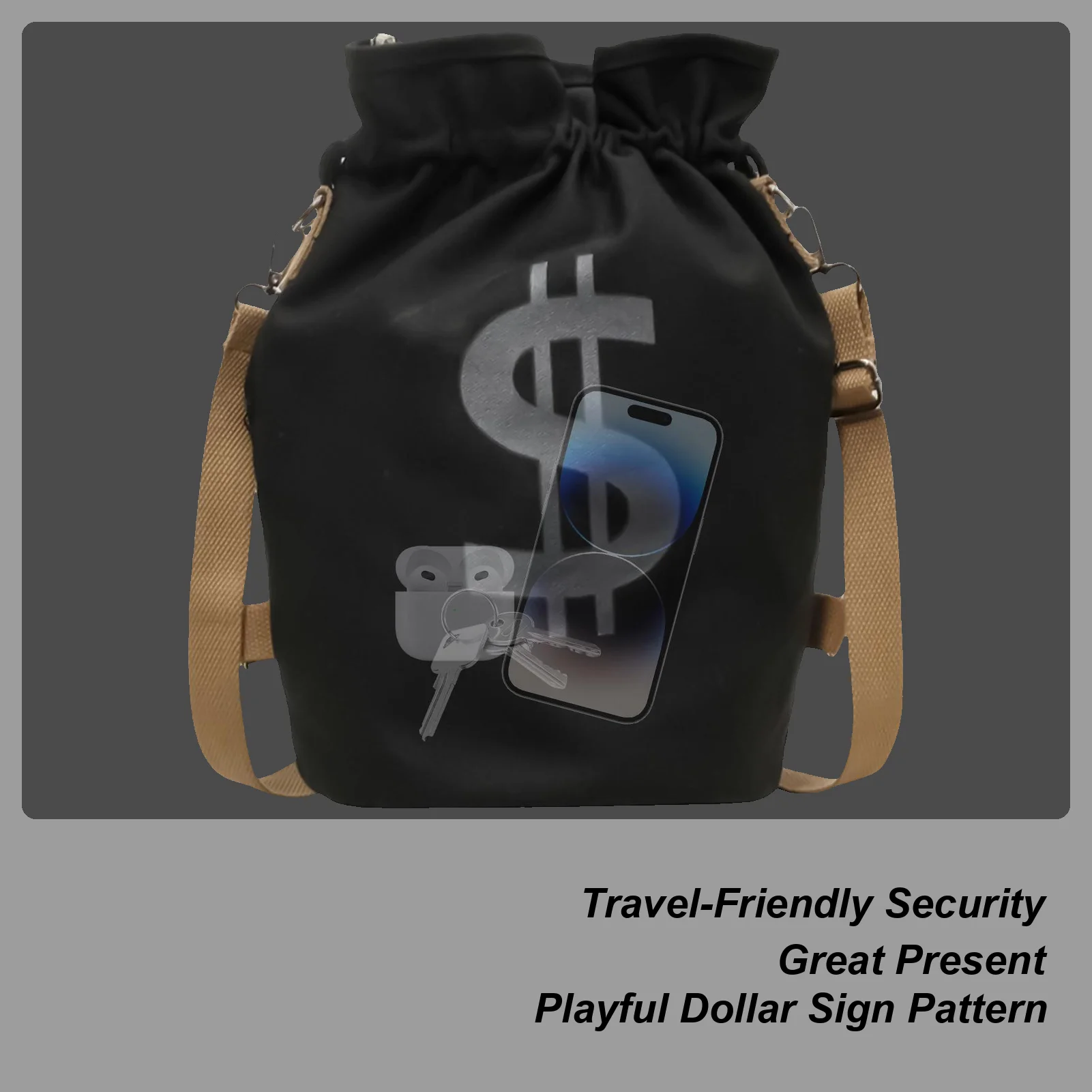 Draw String Back Bag Sports Backpack With Dollar Pattern Camping Gear Organizer For Men Women Kids Boys Girls Sports Soccer Swim