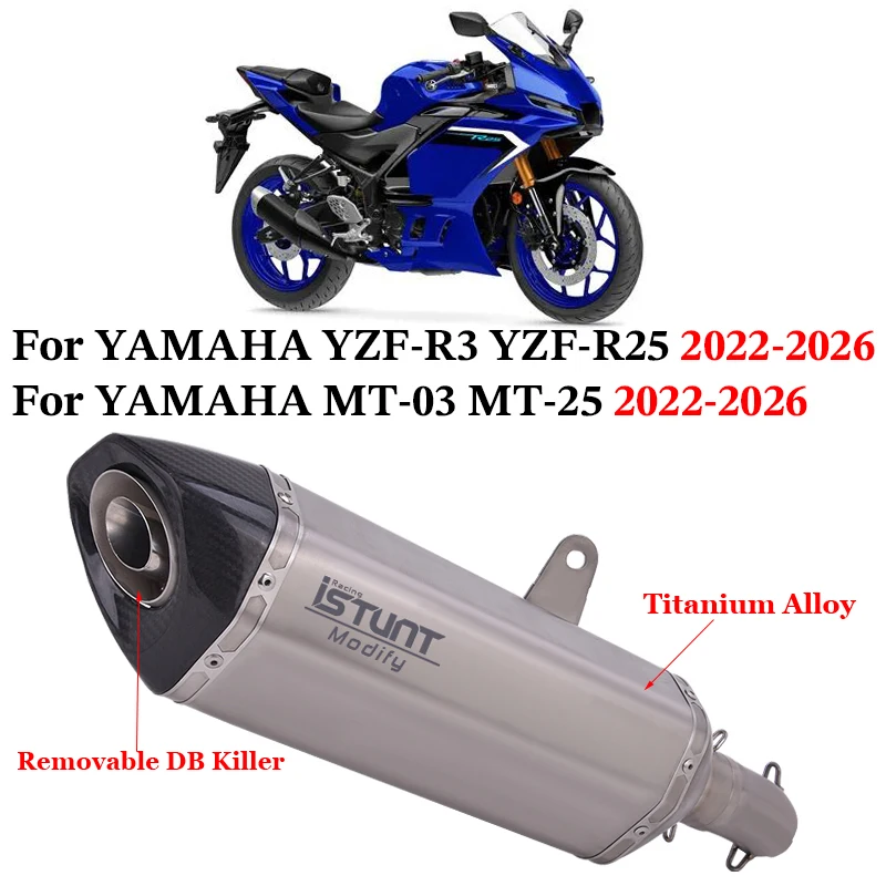 

For YAMAHA YZF-R3 YZF-R25 YZF R3 R25 MT-03 MT-25 MT03 2022 - 2026 Motorcycle Exhaust Escape Titanium Mid Link Pipe With Muffler