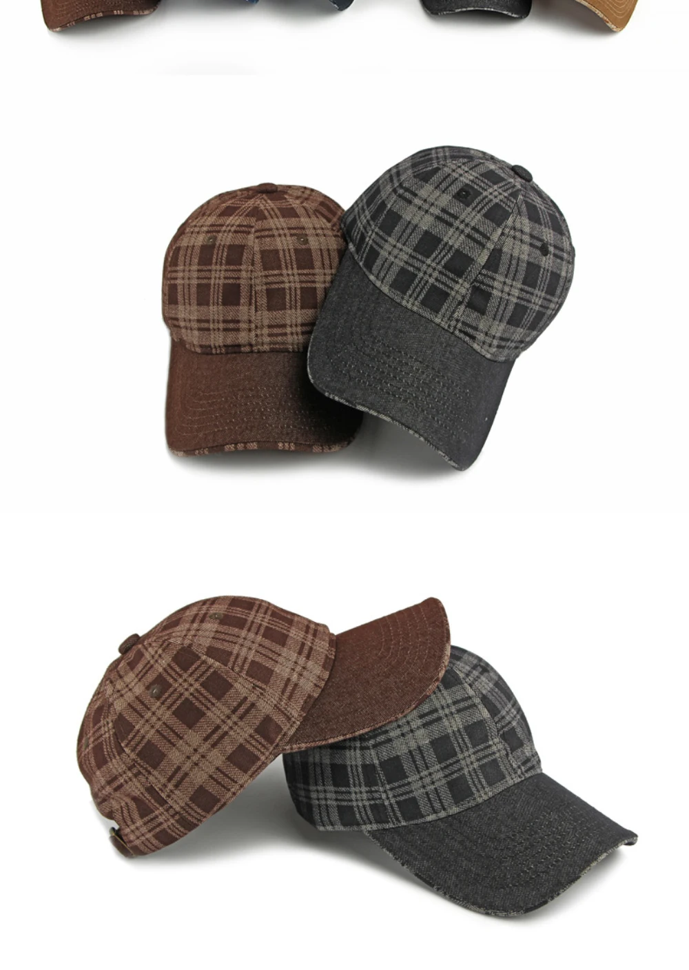 HT5084 Frühling Herbst Baseballkappen für Männer Frauen Karierte Verstellbare Snapback-Kappe Sonnenhut Unisex 6-Panel Denim Baseballmütze – Detail 3