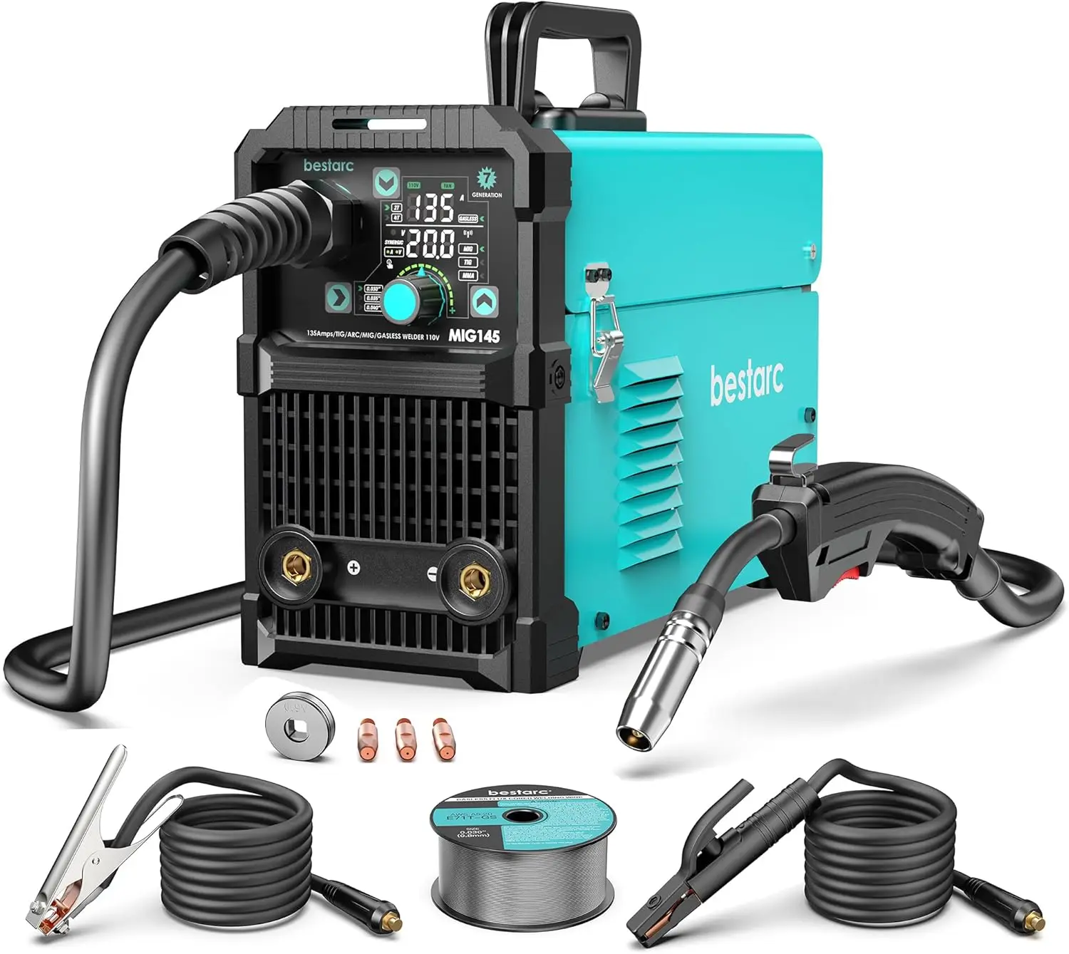 MIG Welder 110V Flux Core MIG Welder/Lift TIG/Stick 3 in 1 MIG Welding Machine MIG145 7GEN Synergy Single Phase Flux IGBT