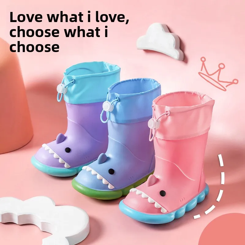 

Summer And Winter Children's Shark Rain Boots With Elastic Band Anti-Slip Waterproof Drawstring Rain Boots For Boys And Girls