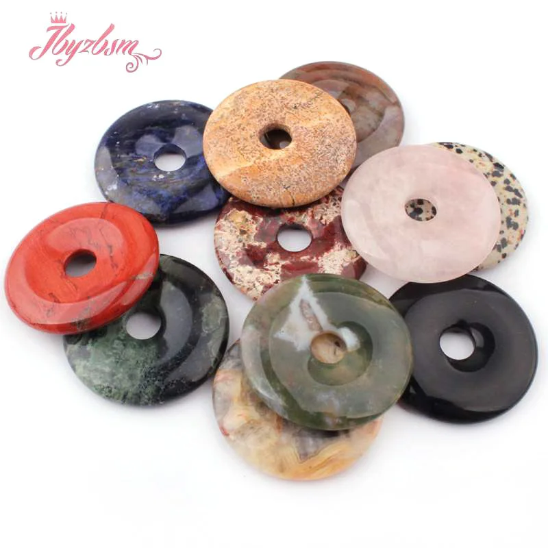 Natural Stones Beads Donut Ring For Earring Necklace Bracelet Jewelry Making 1 Piece Quartz Lepidolite Agate Fluorite 30/40/50mm