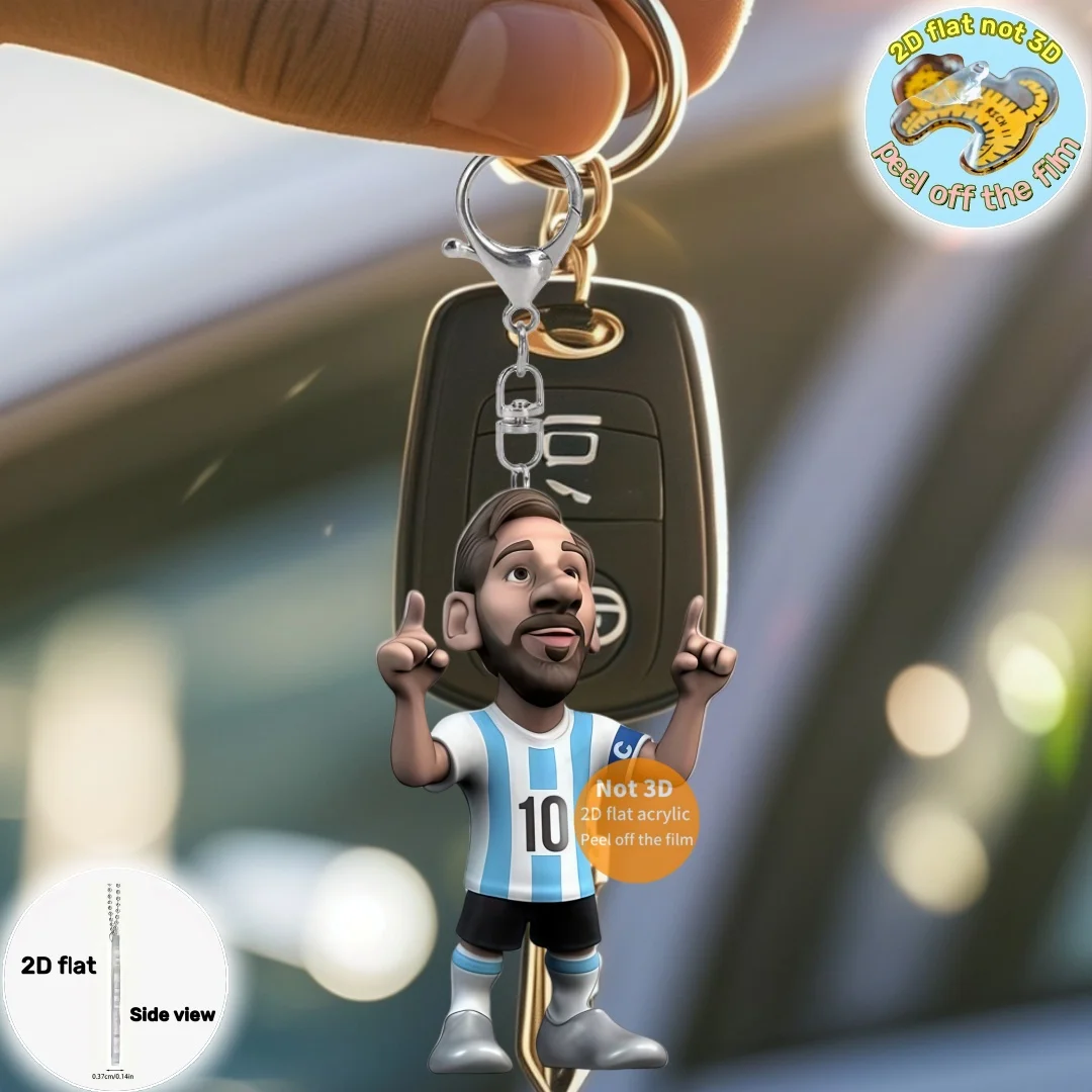2D Cartoon Messi Keychain Soccer Star Pendant Football Player Flat Acrylic Ornament Charms Hanging Decoration for Bag Party Gift