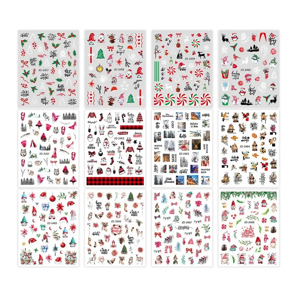 

Professional Cartoon Christmas Nail Art Sticker Simple Cute Manicure Decals Snowman Santa Claus Nails Polish Sticker Manicurist