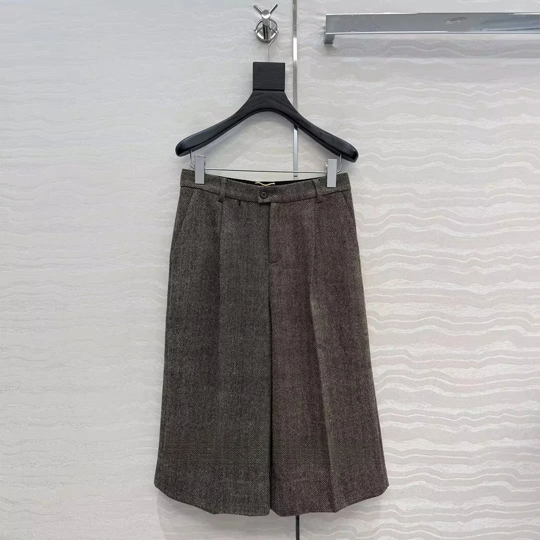 Luxury Old Money Style Fall Winter Twill Woolen Wide Leg Capri Pants Women High Waist Folds Loose Elegant Office Lady Suit Pants