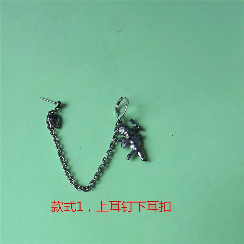 Niche Original Design Earrings Ins Minimalist Style Double Ear Hole Ear Bone Chain Cupid Heart Earrings for Men and Women
