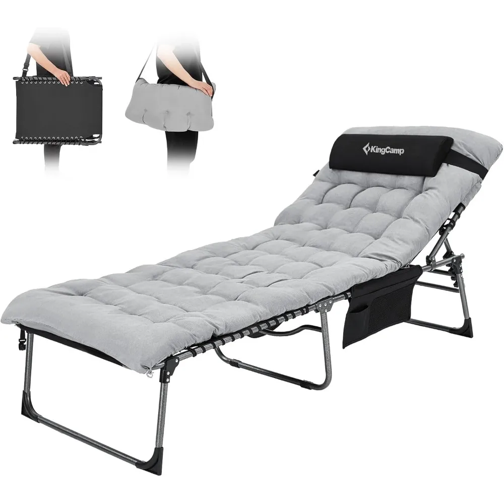 

Folding Chaise Lounge Outdoor, Adjustable Lounge Chair with Mattress for Patio, Beach, Pool, and Tanning, Foldable Camping Cot