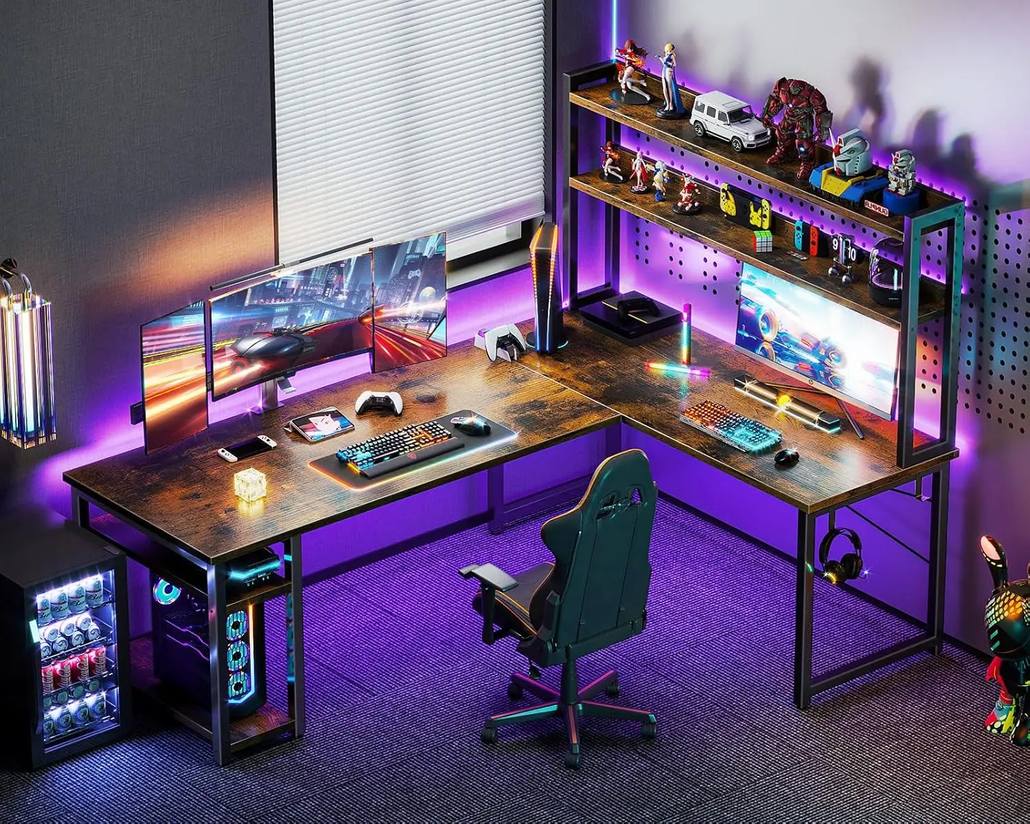 

Umail Furniture L Shaped Gaming Desk with Hutch Computer Desk with Storage Shelves 66" L Shaped Desk for Home Office