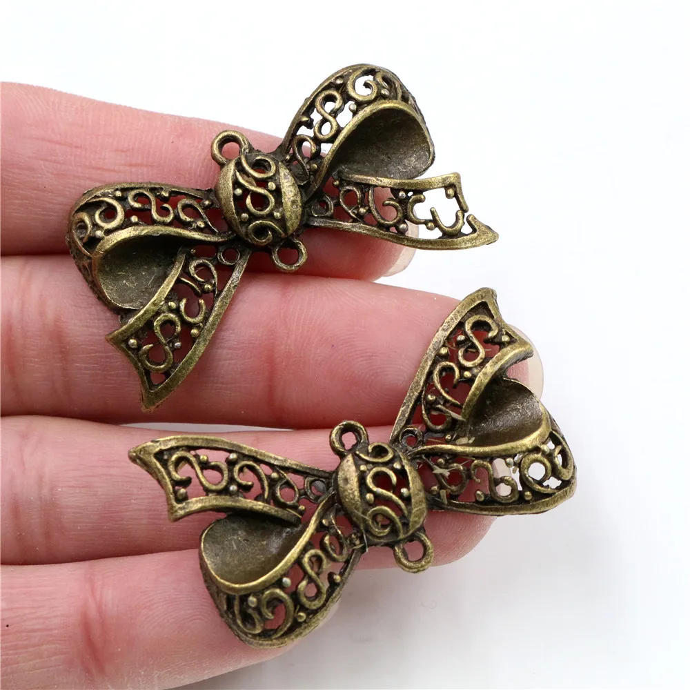 42x25mm 4 sztuk Antique Bronze Plated łuk krawat ręcznie Charms wisiorek: DIY dla bransoletki necklace-Q2-32
