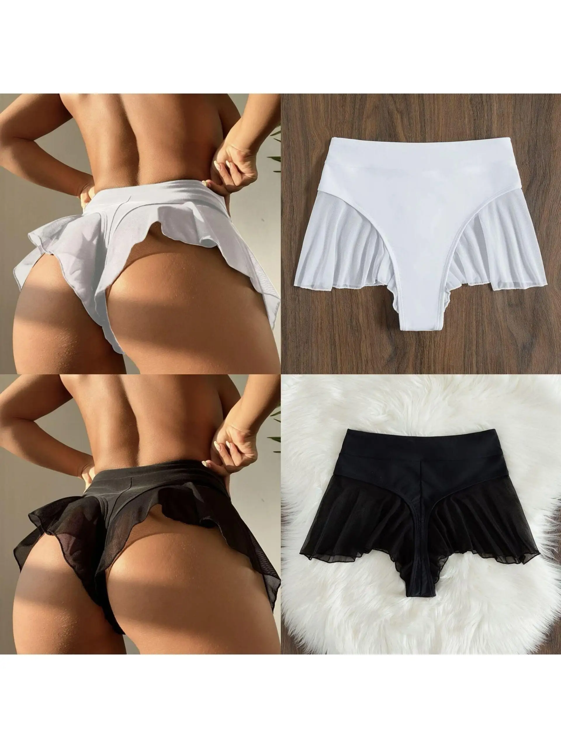 

Ruffled Me Patchwork Bikini Thong High Waist Swimsuit with Fly Design Butt Lifting Polyester Sportswear for Swimming