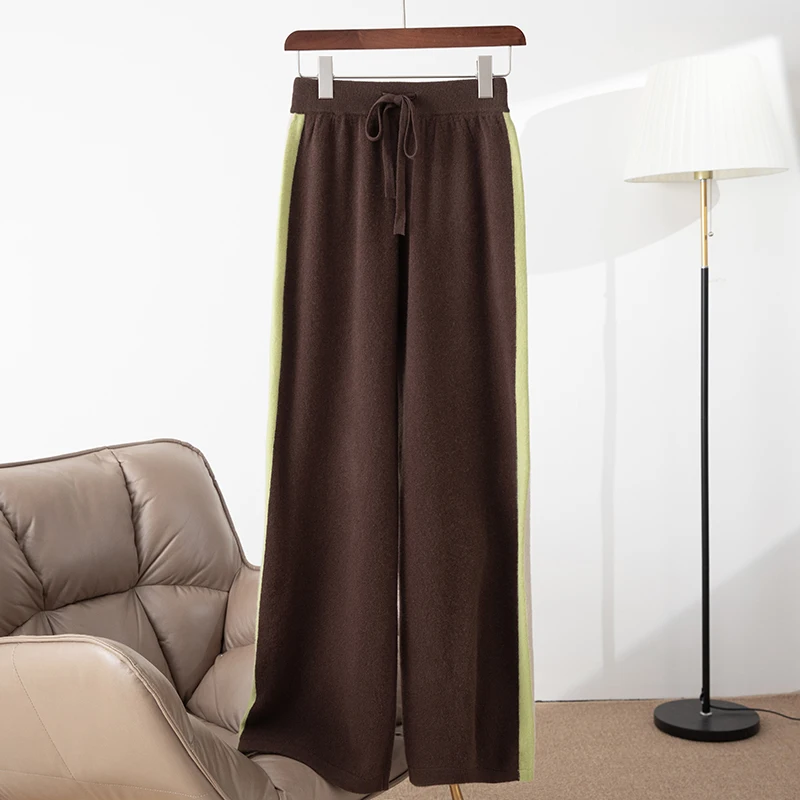 Women Cashmere Pants Basic Casual Wide Leg Pants Autumn Winter 100% Merino Wool Knitwear Soft Korean Popular MulticoloreTrousers