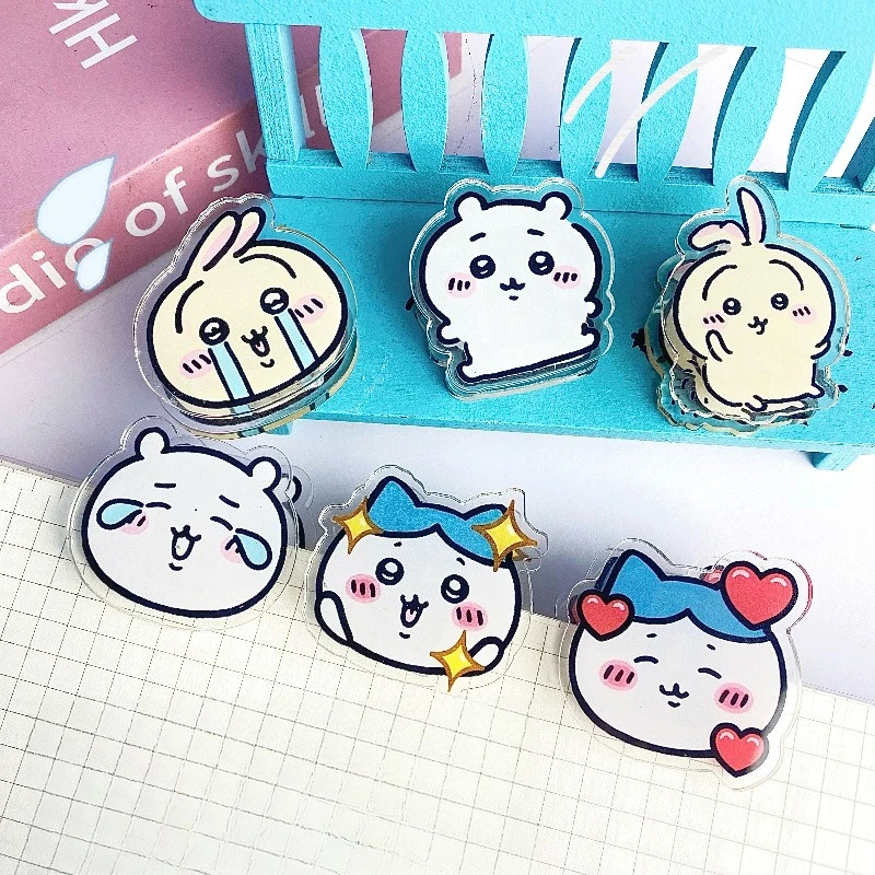 6PCS Chiikawaed Cute PP Clip Double Sided Acrylic Note Clip Cartoon Photo Memo Holder Desk Decor Stationery Accessory Gift