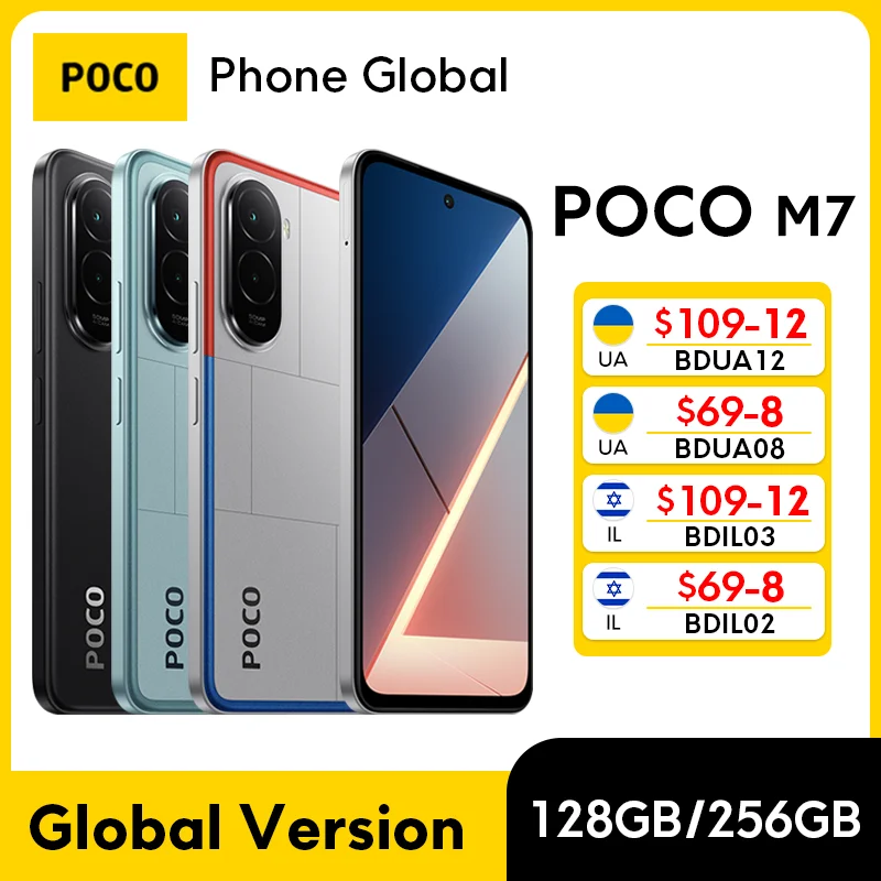 هاتف ذكي POCO M7 الإصدار العالمي بسعة 128 جيجابايت/256 جيجابايت بطارية سنابدراجون 685 7000 مللي أمبير في الساعة غامرة 6.9 بوصة FHD + شاشة 33 وات شحن 50 ميجابكسل NFC