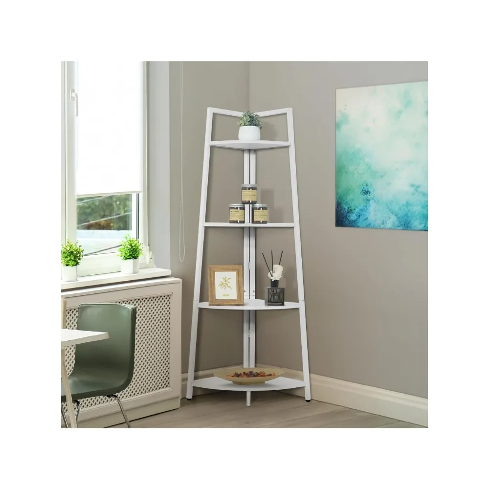 

Tall Corner Shelf Stand, 4-Tier Display Shelves, Ladder Corner Wood Storage Plant Bookshelf with Metal Frame, Versatile