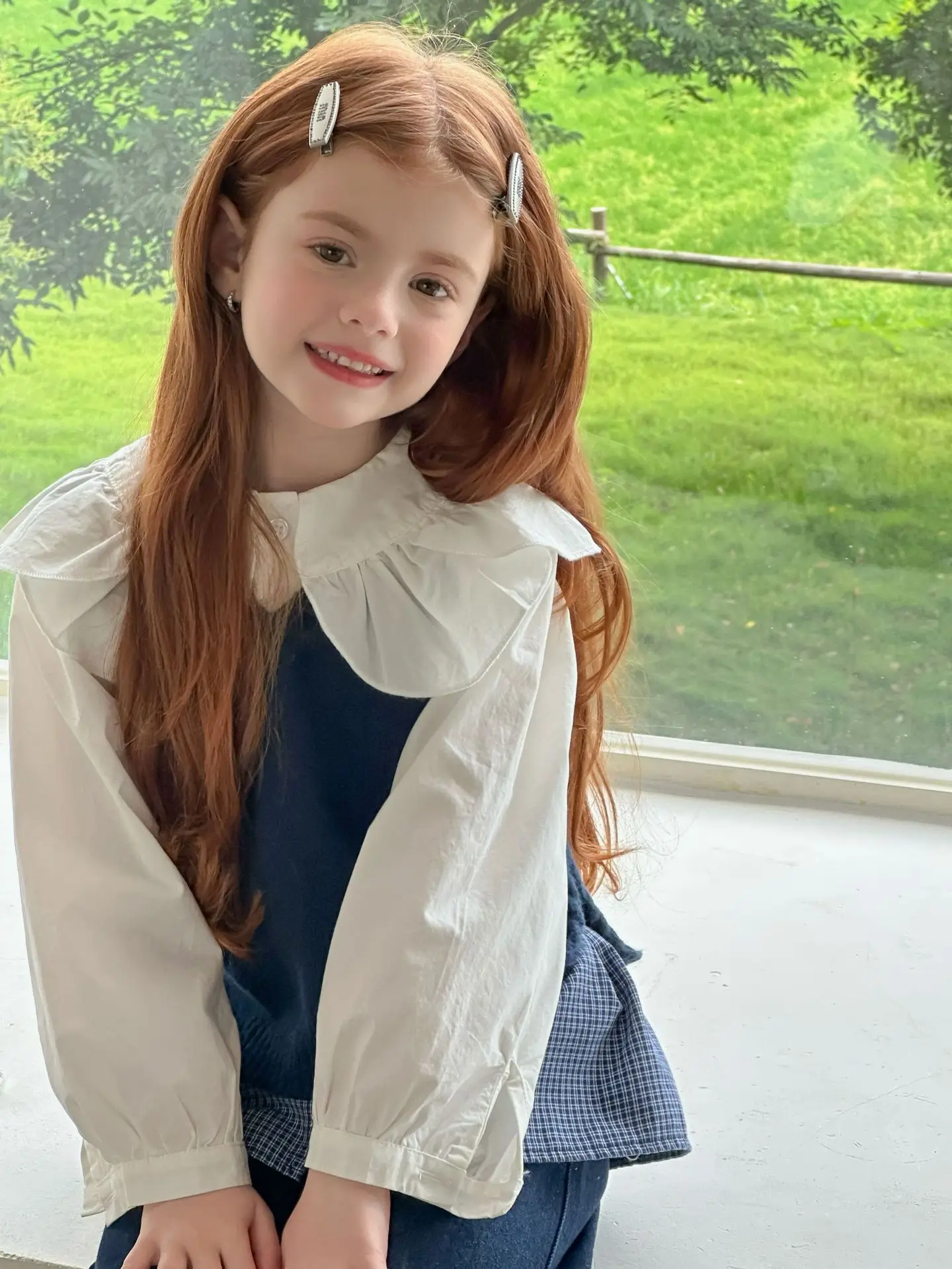 Long Sleeve Shirt Girls Collar T-Shirt Blouses Shirts Kids Baby 2025 Autumn New Sweet Petal Collar Top Children Versatile White