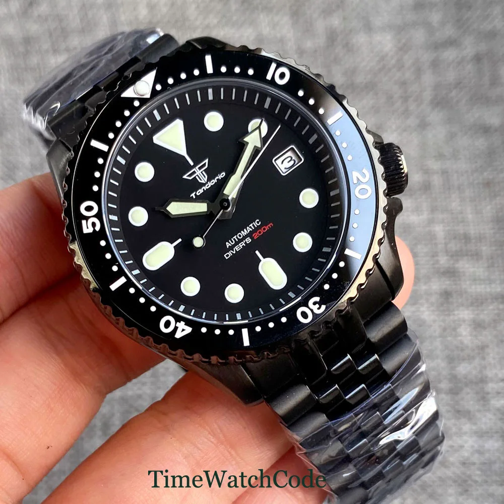 Tandorio 200m Diver Automatic Watch for Men PVD Case 41mm Black 