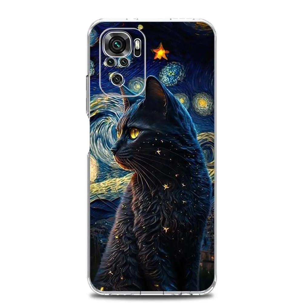 Black Cat Cartoon Cute Phone Case For Xiaomi Redmi Note 13 12 5G 9S 9 8 10 11 Pro Plus 4G 9T 13C 12C10C 9C 9A 7 Clear Cover