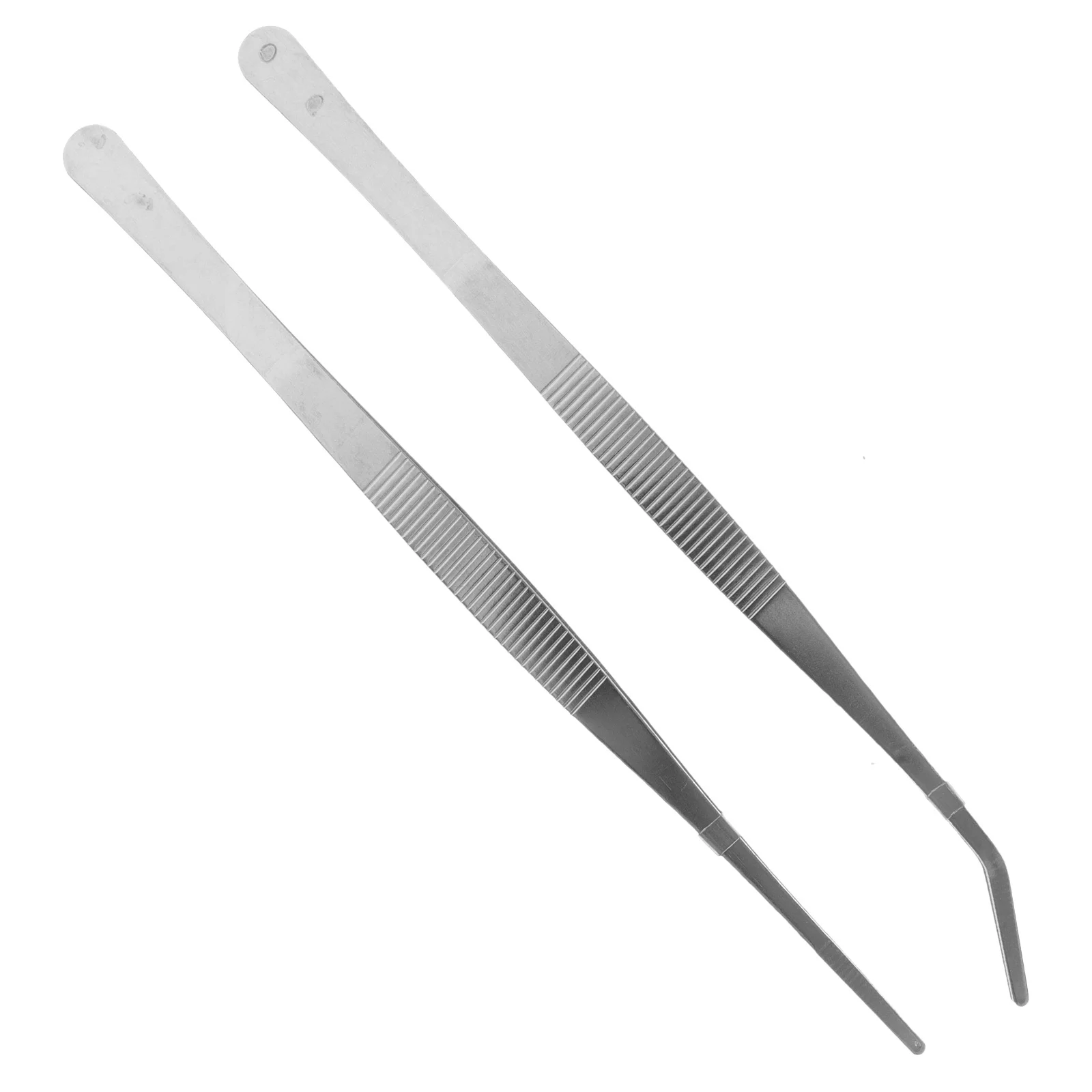 2 Stück Edelstahl-Pinzette, 25 cm, gerade, gebogen, für medizinische Diy-Tee-Landschaftswerkzeuge, abgewinkelte Fütterungszange, Silber