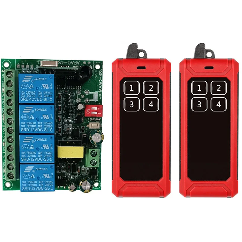 2000m AC 110V 220V 230V 4CH  Wireless Remote Control LED Light Switch Relay Output Radio RF Transmitter And 433 MHz Receiver