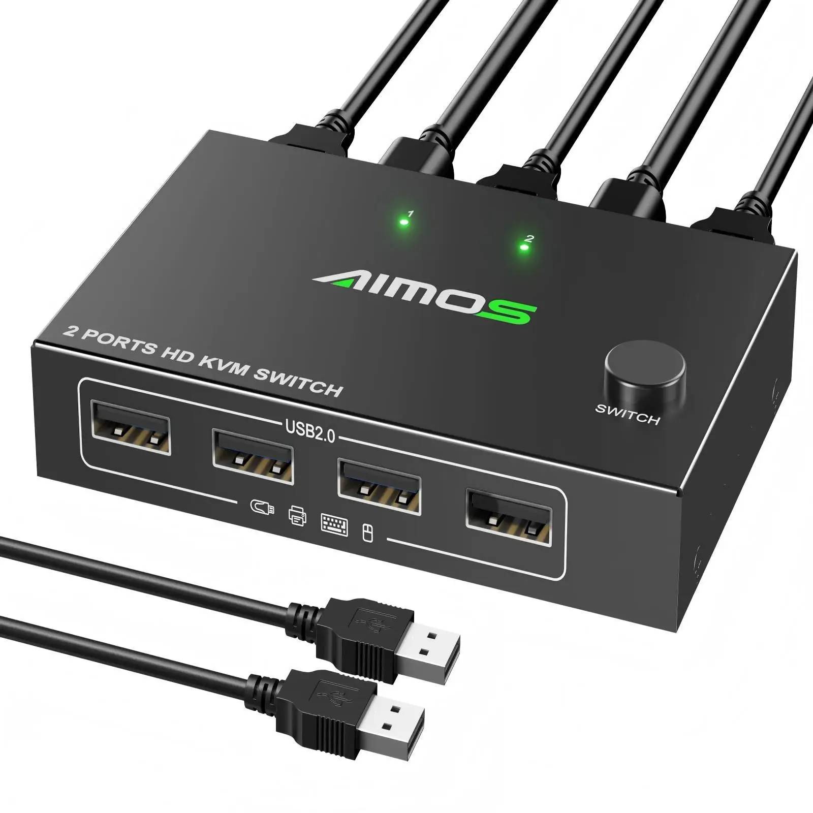 KVM-Switch 1 Monitor 2 Computer 4K bei 60 Hz, Aimos HDMI-KVM-Switch für 2 Computer Share 1 Monitor 4 USB 2.0-Geräte