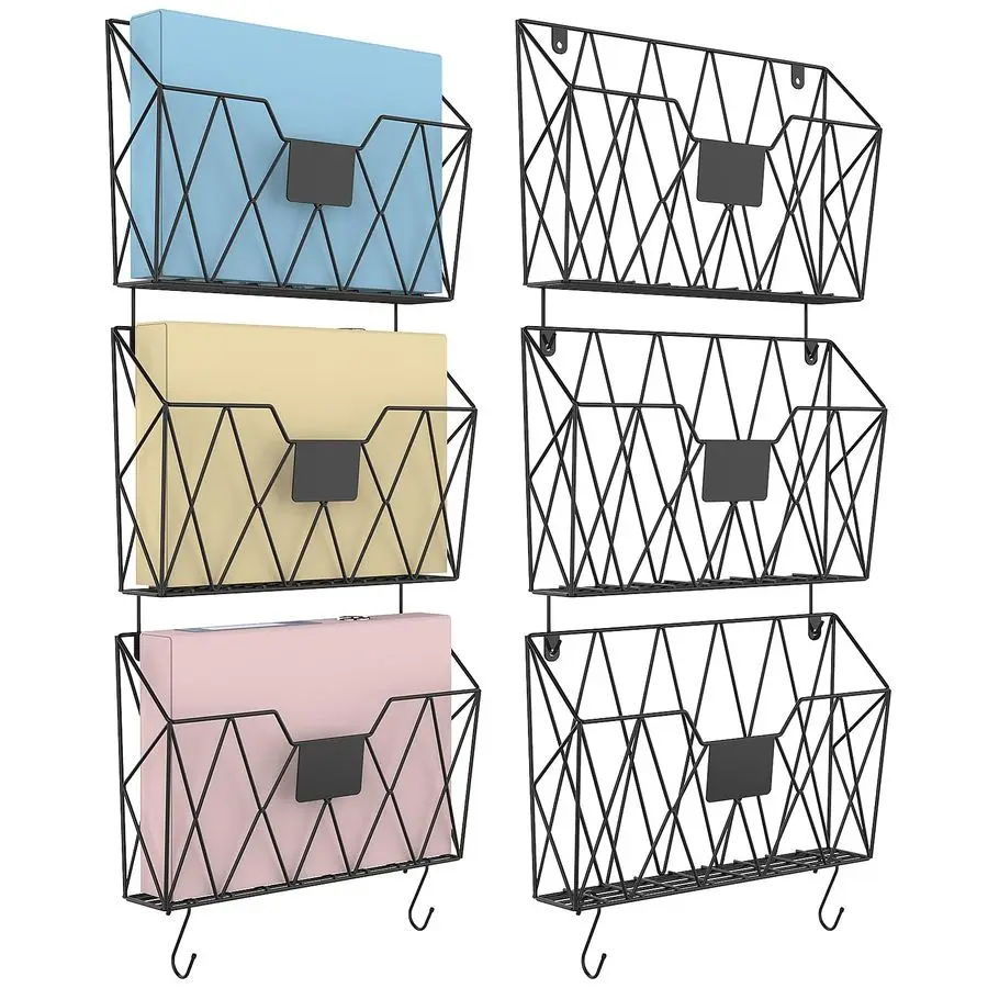 

Wall File Organizer Mesh Hanging Wallmount Files Holder 6 Pack Hanging Wire Magazine Rack and Mail Holder with Hooks Office Wal