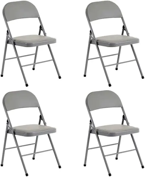 

4 Pa Grey Folding Chairs With Padded Seats For Outdoor & Indoor, Portable Stackable Commercial Seat With Steel Frame For Events