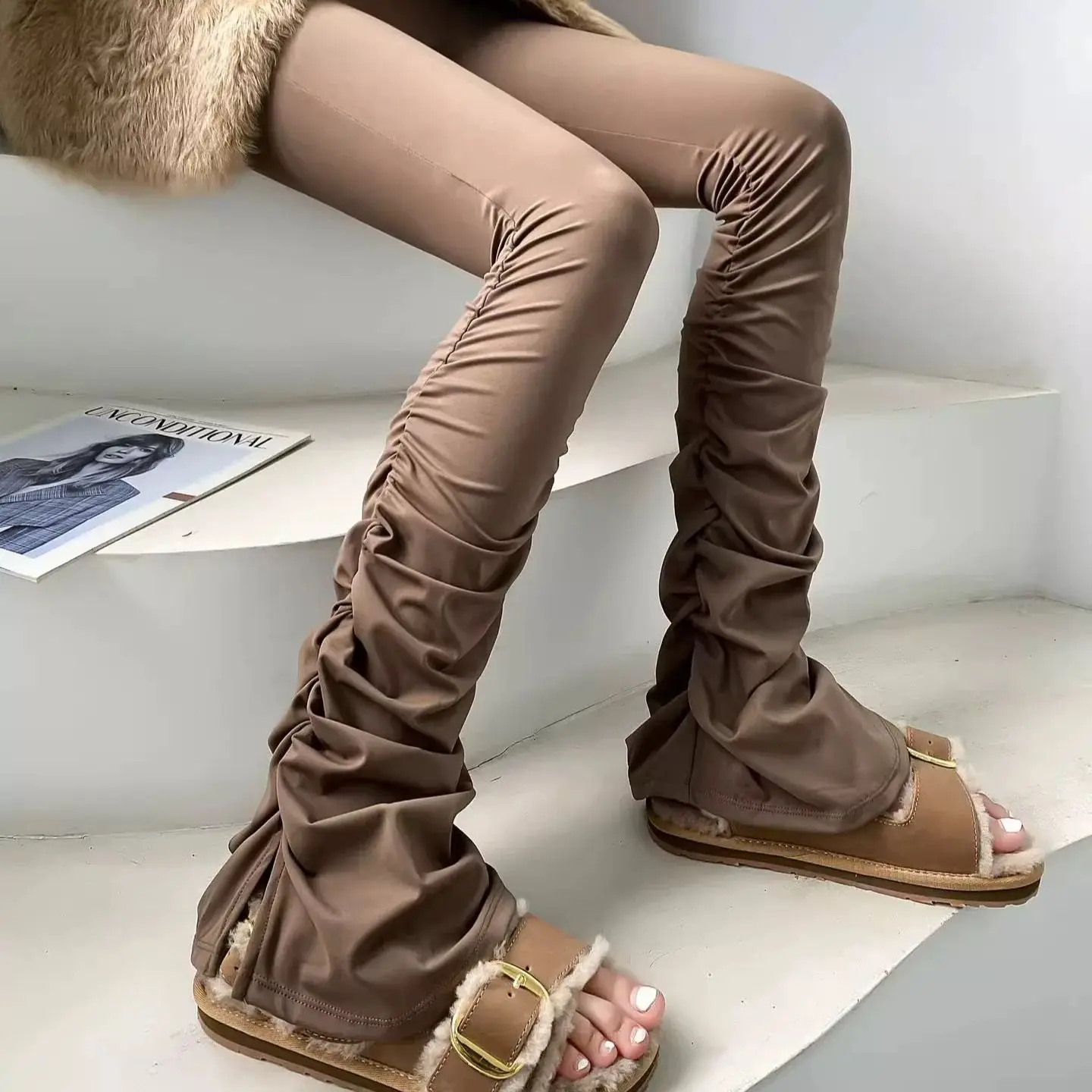 

2026 High Waist Slimming Pleated Spring and Autumn Pile Pants for Women Wearing Micro Flared Yoga Pants