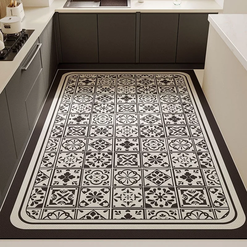 Kitchen Pvc Carpet Large Size Non-slip Foot Mats Leather Waterproof Oil-proof Floor Mat American Retro Style Home Decoration Rug