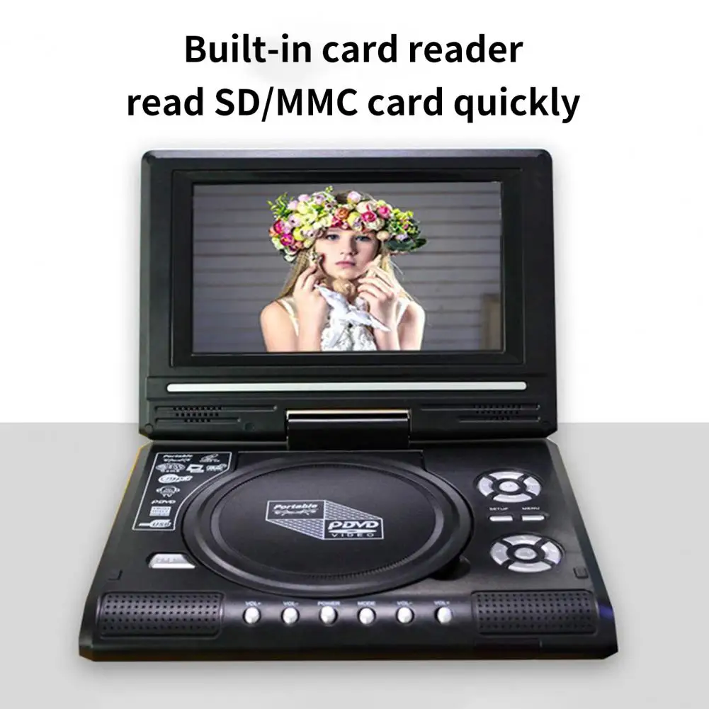 7.8 Inches DVD Player High Clarity Rechargeable USB Port 180 Degree Rotation LCD Widescreen Portable EVD Video Player for Home