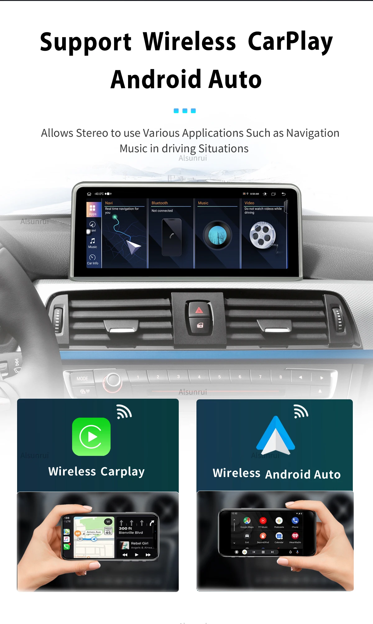 Wireless CarPlay AutoRadio 2din Andorid 13 For BMW Series 1 2 3 4 F20 F21 F22 F30 F31 F32 F33 F34 F36 ScreenMultimedia GPS Audio