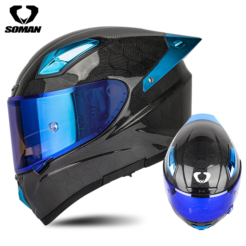 ﻿ SOMAN Full Face Helmet Carbon Fiber Motorcycle Helmets Man Women Moto Casco Accessories DOT Approved 헬멧 오토바이헬멧 шлем для мотоц