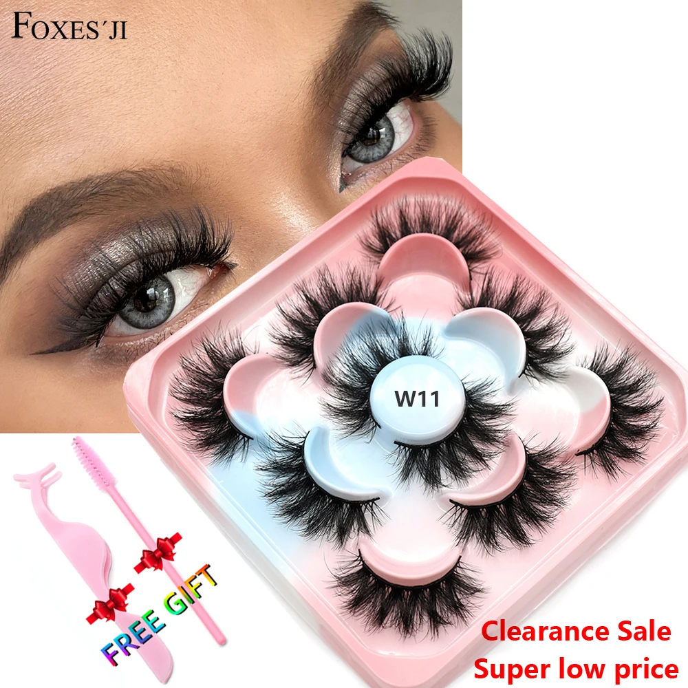 FOXESJI 5Pairs Faux Mink Lashes Extension False Eyelashes Fluffy High Volume Thick Cross Wispy Full strip Eye Lashes Faux Mink