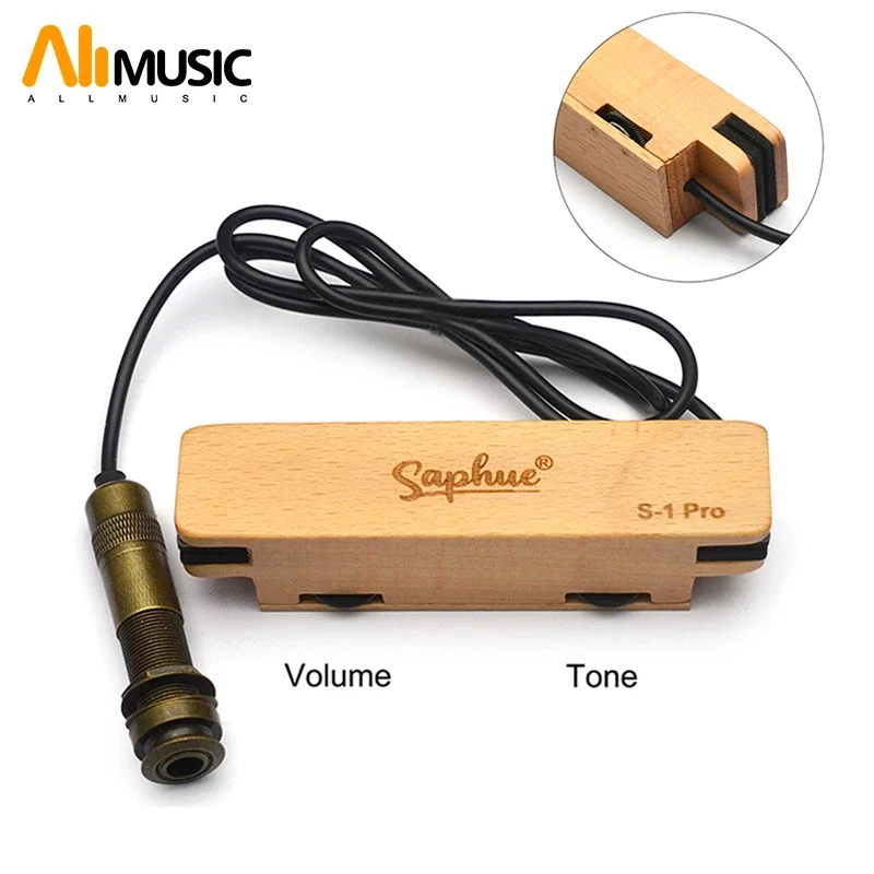 SAPHUE S1 PRO Solid Beech Wood SoundHole Pickup Alnico V Magnet Pickup 6.35 Output with Volume/Tone Control Guitar Parts