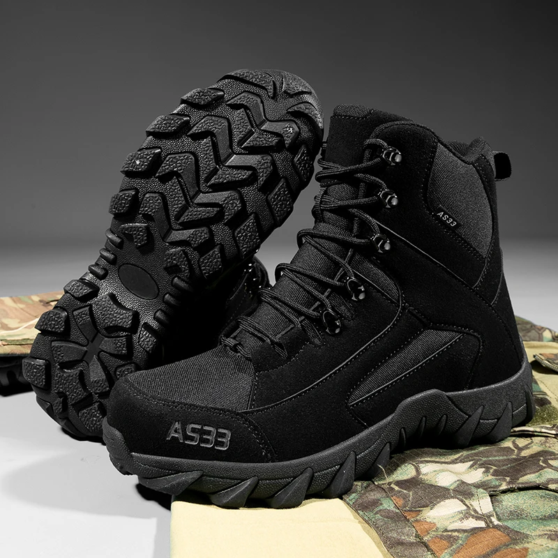 

Hot Selling High-Top Men Hiking Boot Black Winter Outdoor Shoes Men Lace-Up Non-slip Sports Trekking Boots Man Suede Warm Shoes